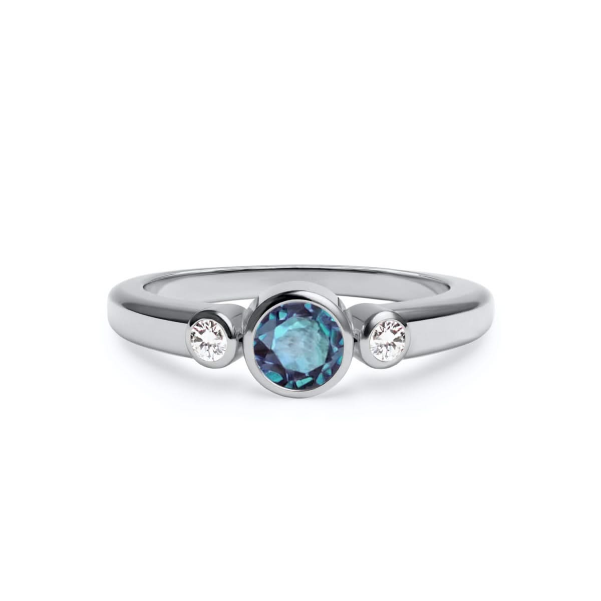 Barrington Alexandrite Ring with Diamond Side Stones in 14k Gold (June)