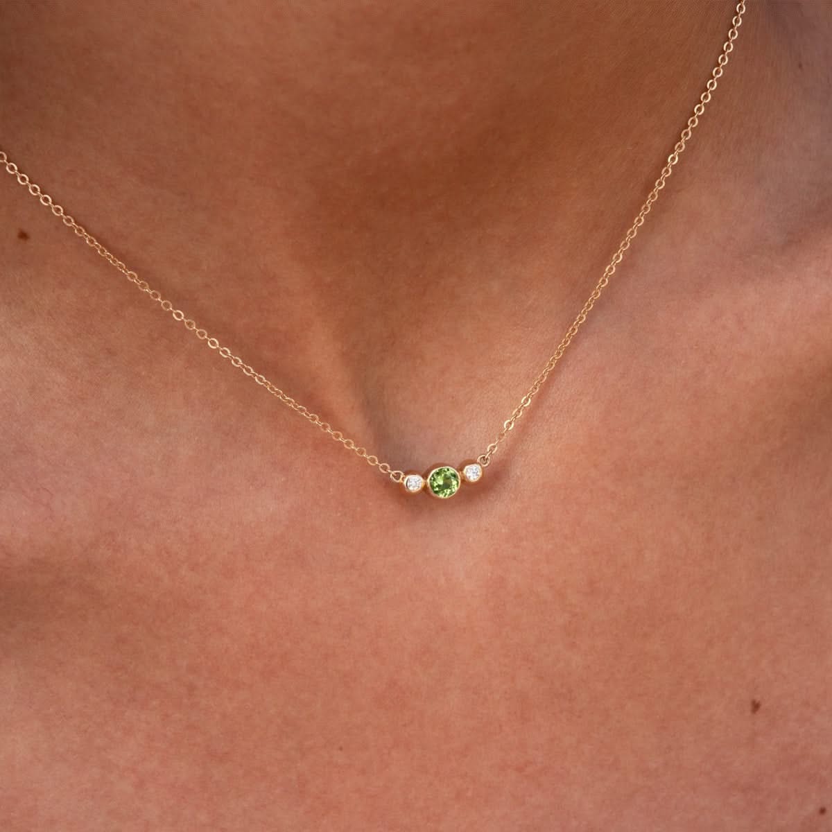 Barrington Peridot Necklace with Diamond Side Stones (August)