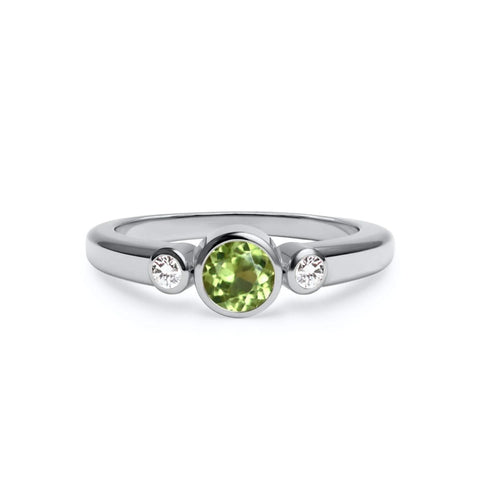 Barrington Peridot Ring with Diamond Side Stones in 14k Gold (August) - White Gold