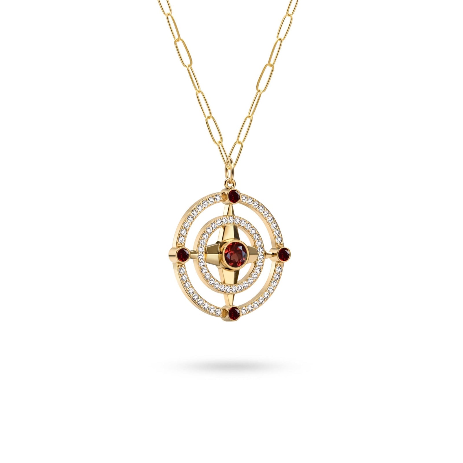 Compass Garnet & Diamond Pendant in 14k Gold (January)