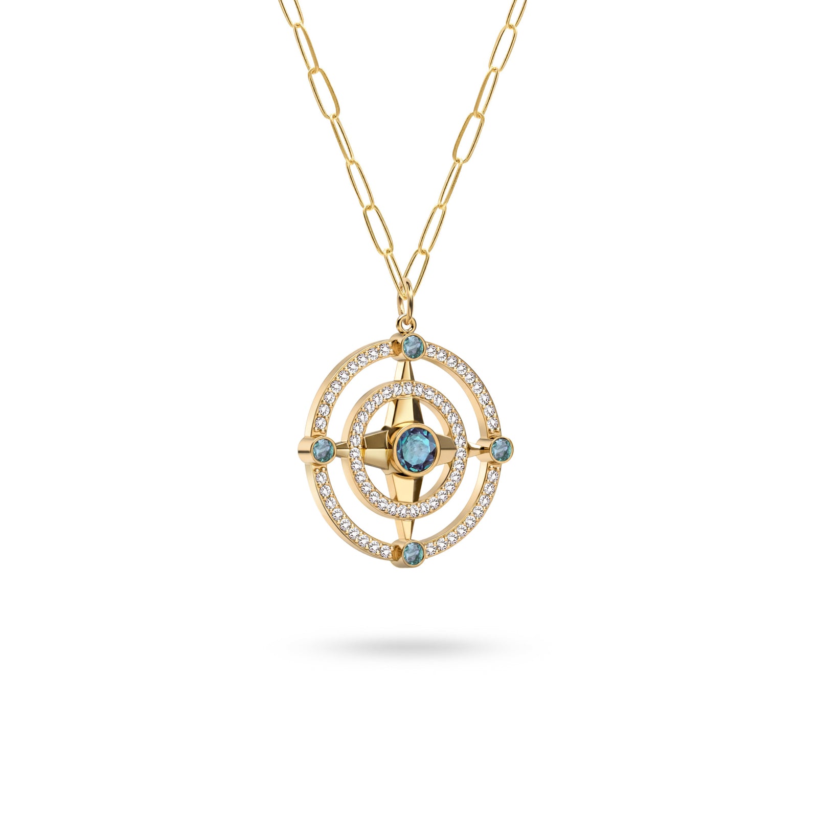 Compass Alexandrite & Diamond Pendant in 14k Gold (June)