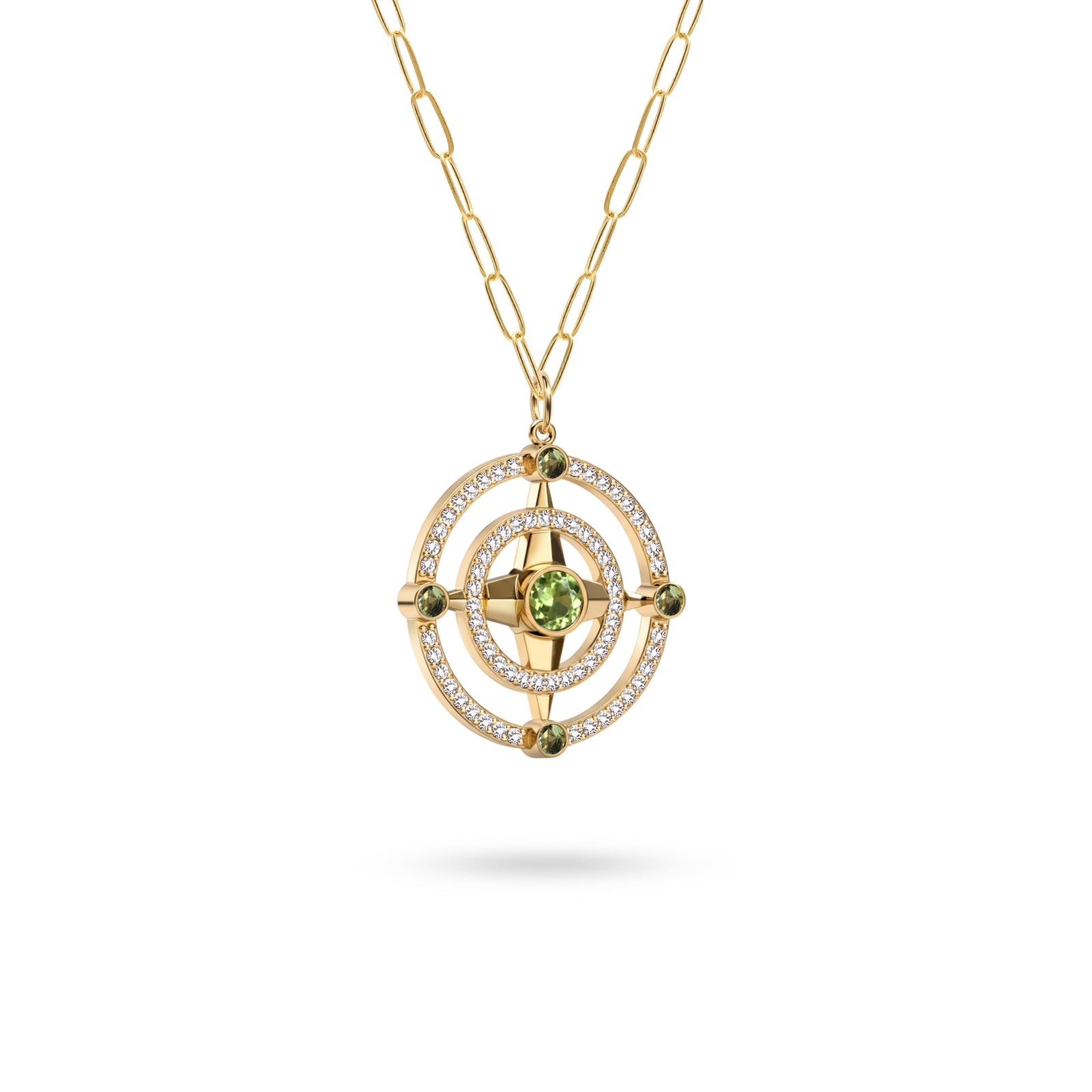 Compass Peridot & Diamond Pendant in 14k Gold (August)