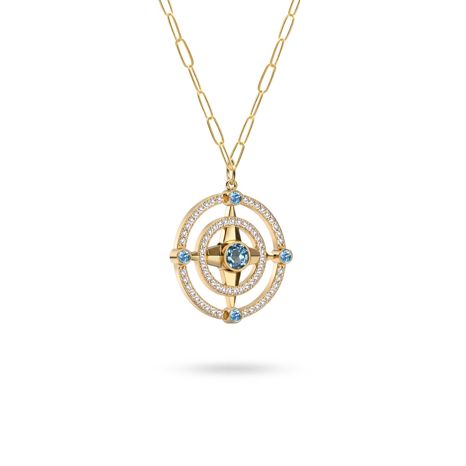 Compass Nantucket Blue Topaz & Diamond Pendant in 14k Gold (December)