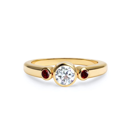 Barrington Diamond Ring with Garnet Side Stones in 14k Gold (January)