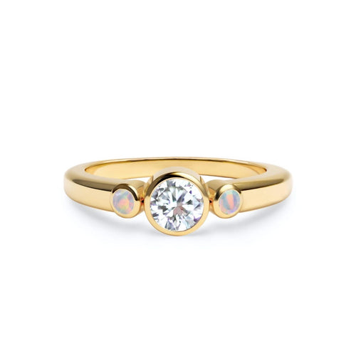 Barrington Diamond Ring with Opal Side Stones in 14k Gold (October)