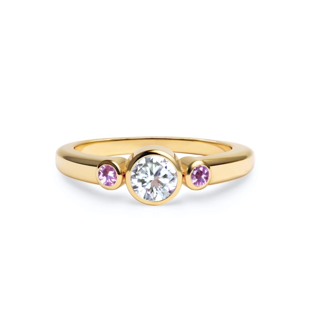 Barrington Diamond Ring with Pink Sapphire Side Stones in 14k Gold (October)