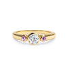 Barrington Diamond Ring with Pink Sapphire Side Stones in 14k Gold (October)