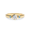 Barrington Diamond Ring with Nantucket Blue Topaz Side Stones in 14k Gold (December)