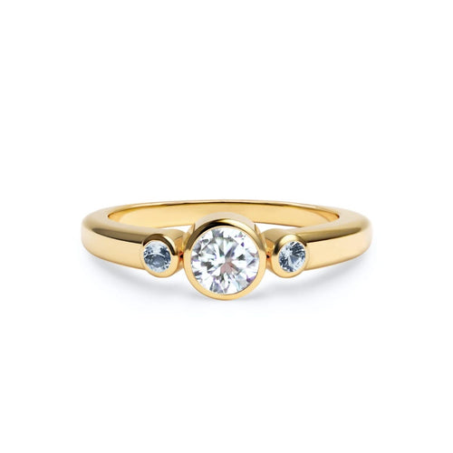 Barrington Diamond Ring with Aquamarine Side Stones in 14k Gold (March)
