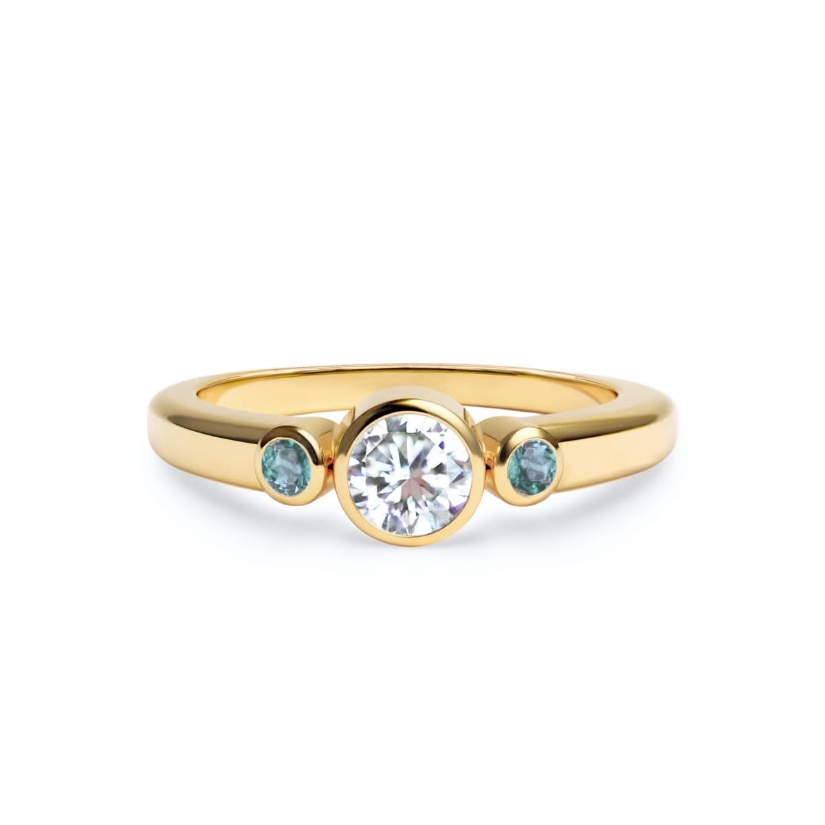 Barrington Diamond Ring with Alexandrite Side Stones in 14k Gold (June)