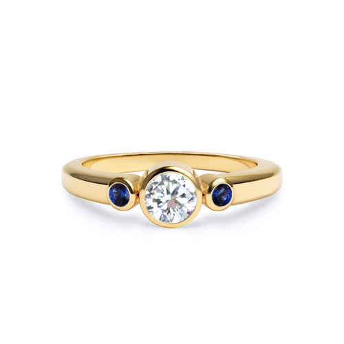 Barrington Diamond Ring with Sapphire Side Stones in 14k Gold (September)