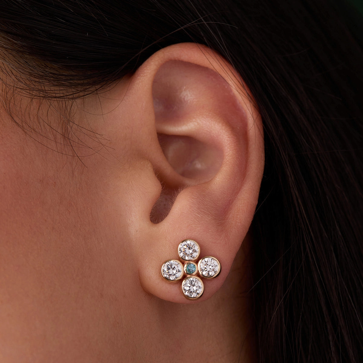 Barrington Quatrefoil Diamond & Alexandrite Earrings in 14k Gold (June)