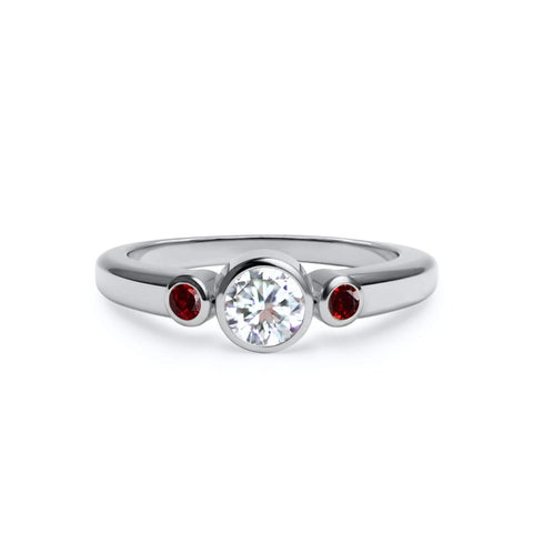 Barrington Diamond Ring with Garnet Side Stones in 14k Gold (January) - White Gold