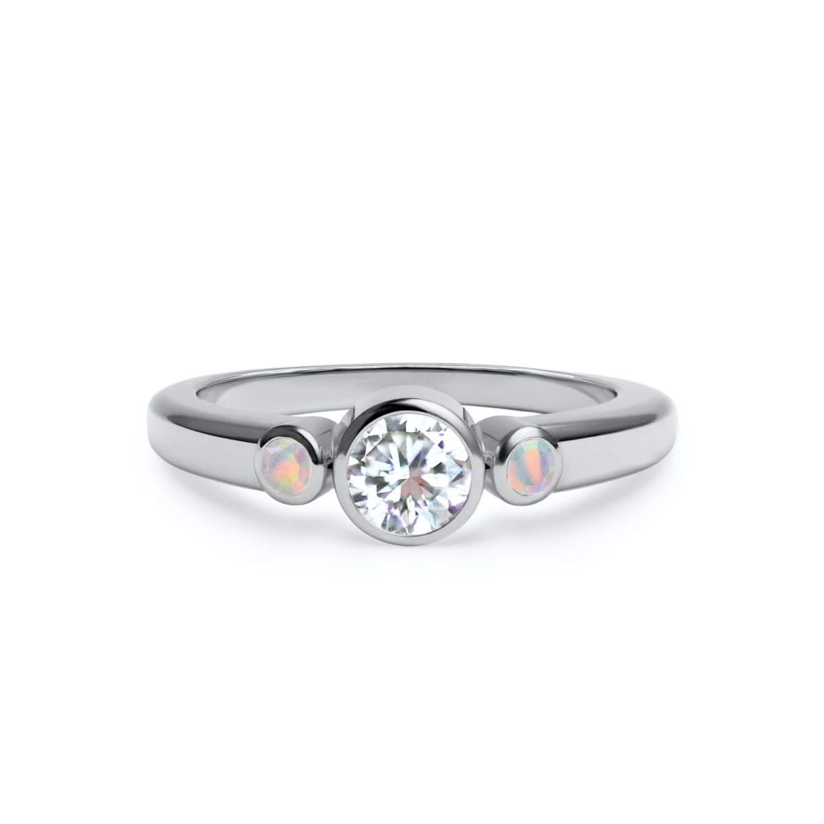 Barrington Diamond Ring with Opal Side Stones in 14k Gold (October)