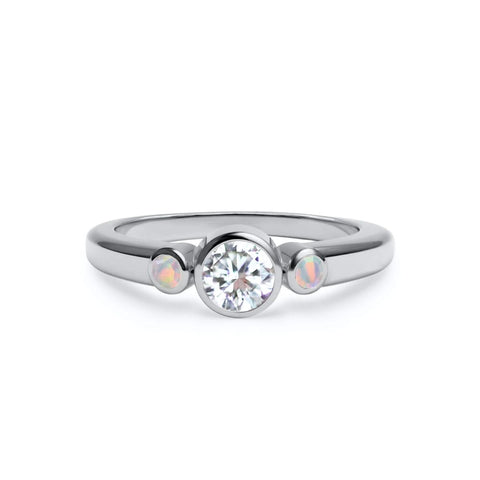 Barrington Diamond Ring with Opal Side Stones in 14k Gold (October) - White Gold