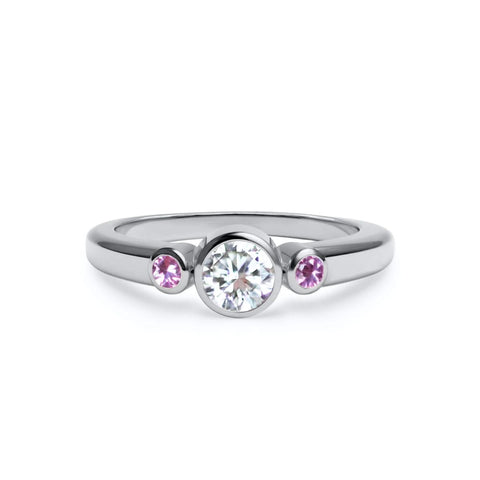 Barrington Diamond Ring with Pink Sapphire Side Stones in 14k Gold (October) - White Gold