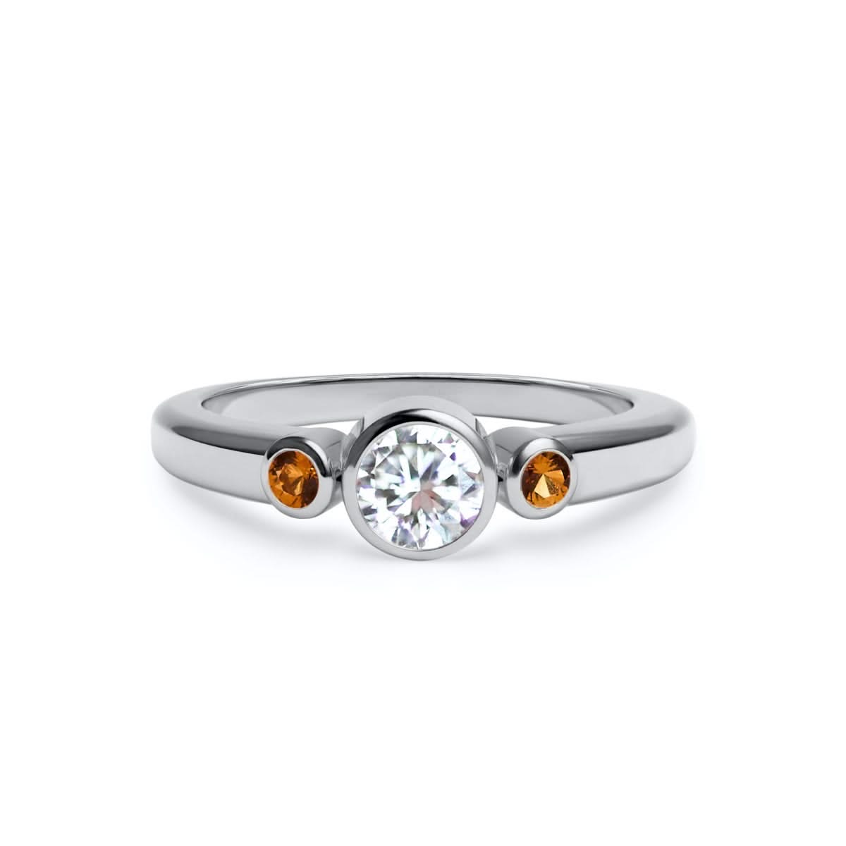 Barrington Diamond Ring with Citrine Side Stones in 14k Gold (November)