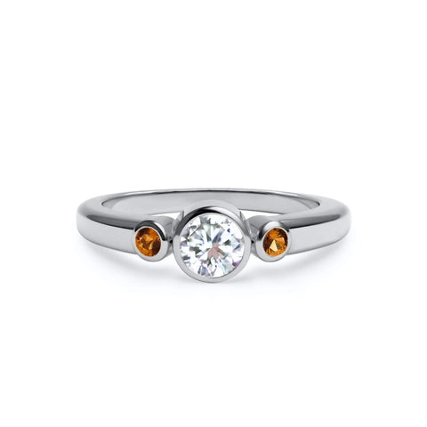 Barrington Diamond Ring with Citrine Side Stones in 14k Gold (November) - White Gold
