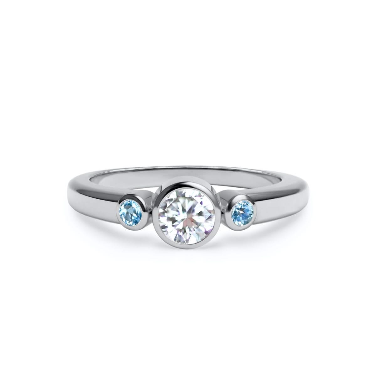 Barrington Diamond Ring with Nantucket Blue Topaz Side Stones in 14k Gold (December)