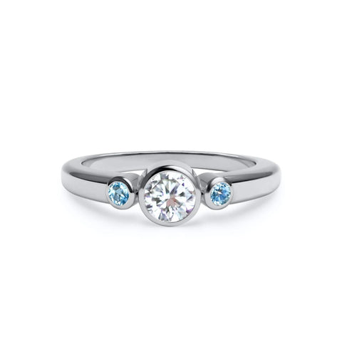 Barrington Diamond Ring with Nantucket Blue Topaz Side Stones in 14k Gold (December) - White Gold