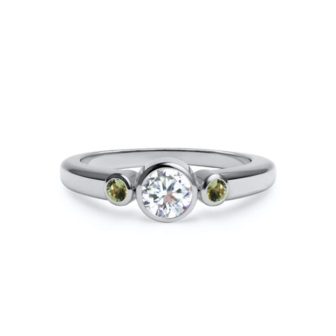 Barrington Diamond Ring with Peridot Side Stones in 14k Gold (August) - White Gold
