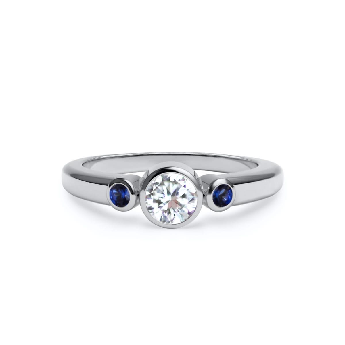 Barrington Diamond Ring with Sapphire Side Stones in 14k Gold (September)
