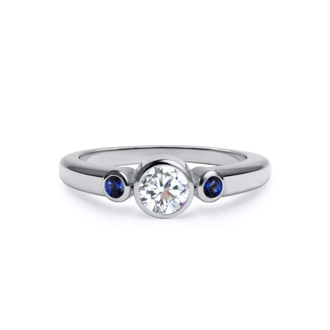 Barrington Diamond Ring with Sapphire Side Stones in 14k Gold (September) - White Gold