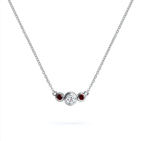 Barrington Diamond Necklace with Garnet Side Stones in 14k Gold (January) - White Gold