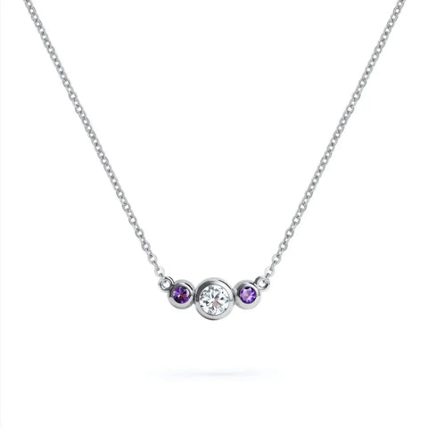 Barrington Diamond Necklace with Amethyst Side Stones (February) - White Gold