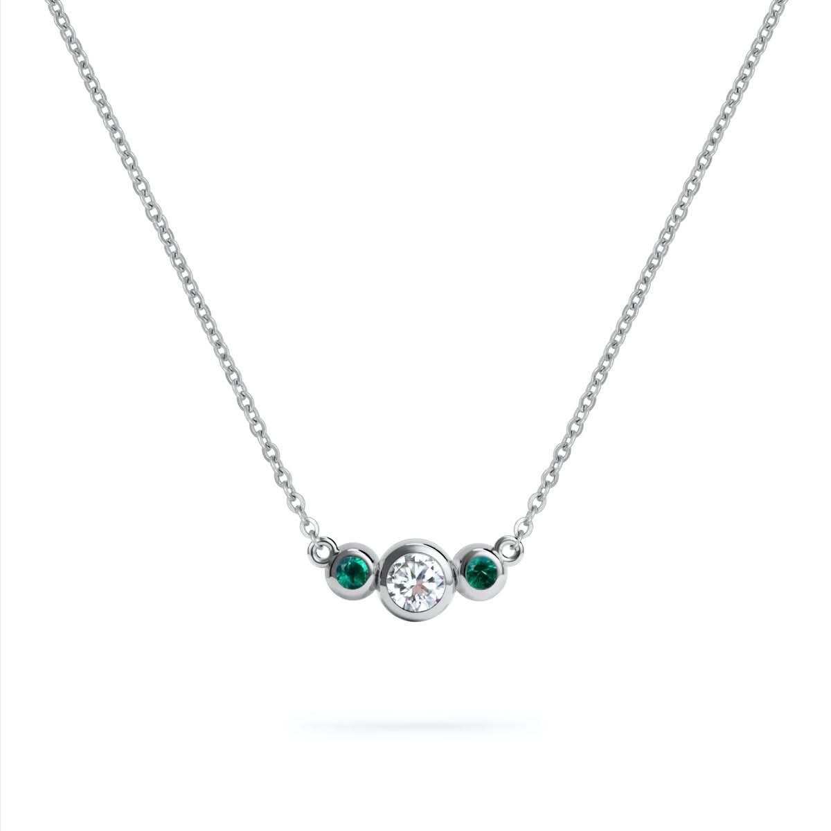 Barrington Diamond Necklace with Emerald Side Stones in 14k Gold (May)