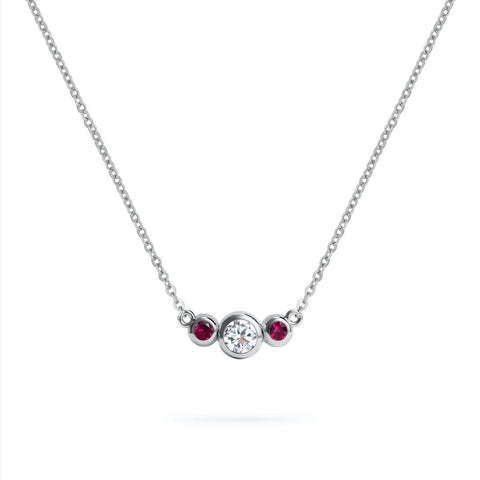 Barrington Diamond Necklace with Ruby Side Stones in 14k Gold (July) - White Gold