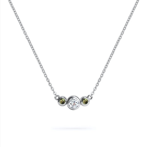 Barrington Diamond Necklace with Peridot Side Stones (August) - White Gold