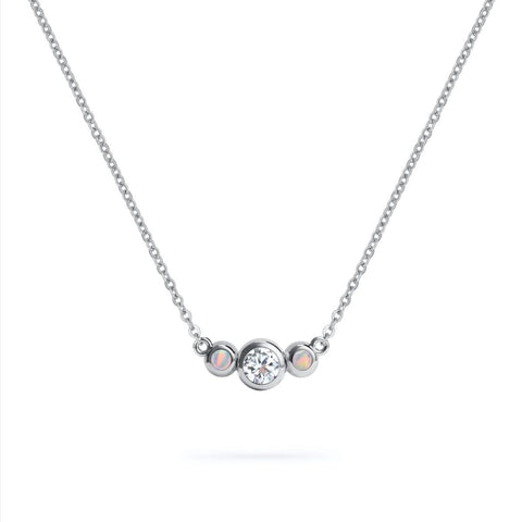 Barrington Diamond Necklace with Opal Side Stones (October) - White Gold