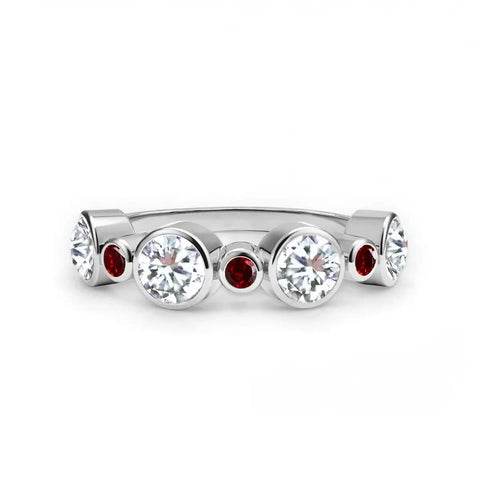Barrington Diamond Band Ring with Garnets in 14k Gold (January) - White Gold