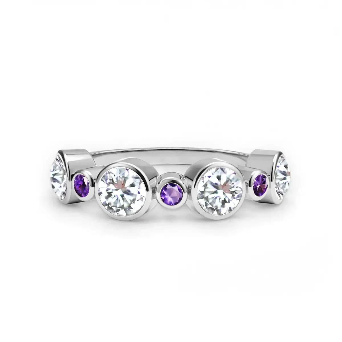 Barrington Diamond Band Ring with Amethysts in 14k Gold (February)