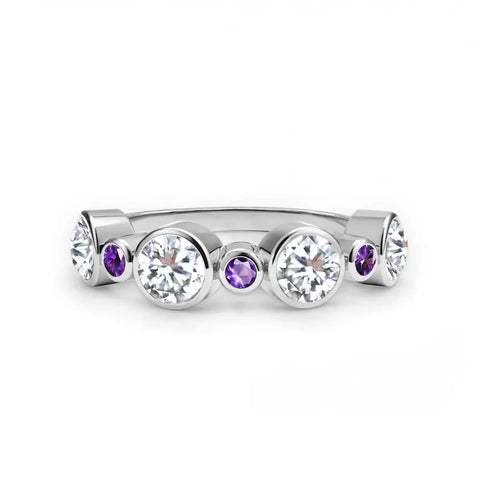 Barrington Diamond Band Ring with Amethysts in 14k Gold (February) - White Gold