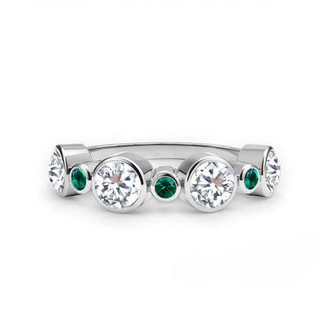 Barrington Diamond Band Ring with Emeralds in 14k Gold (May) - White Gold