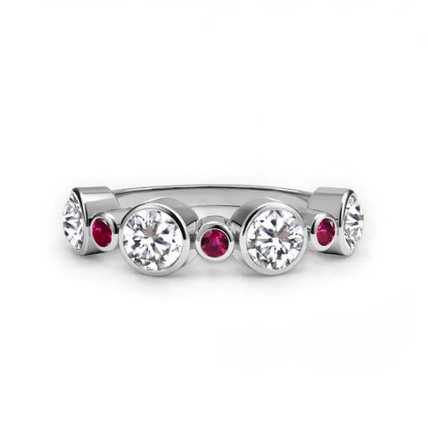 Barrington Diamond Band Ring with Rubies in 14k Gold (July) - White Gold