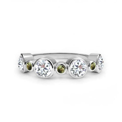 Barrington Diamond Band Ring with Peridots in 14k Gold (August) - White Gold