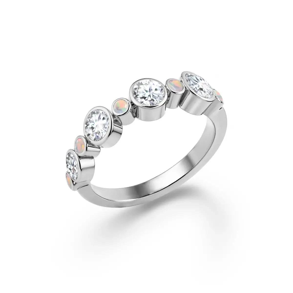 Barrington Diamond Band Ring with Opals in 14k Gold (October)