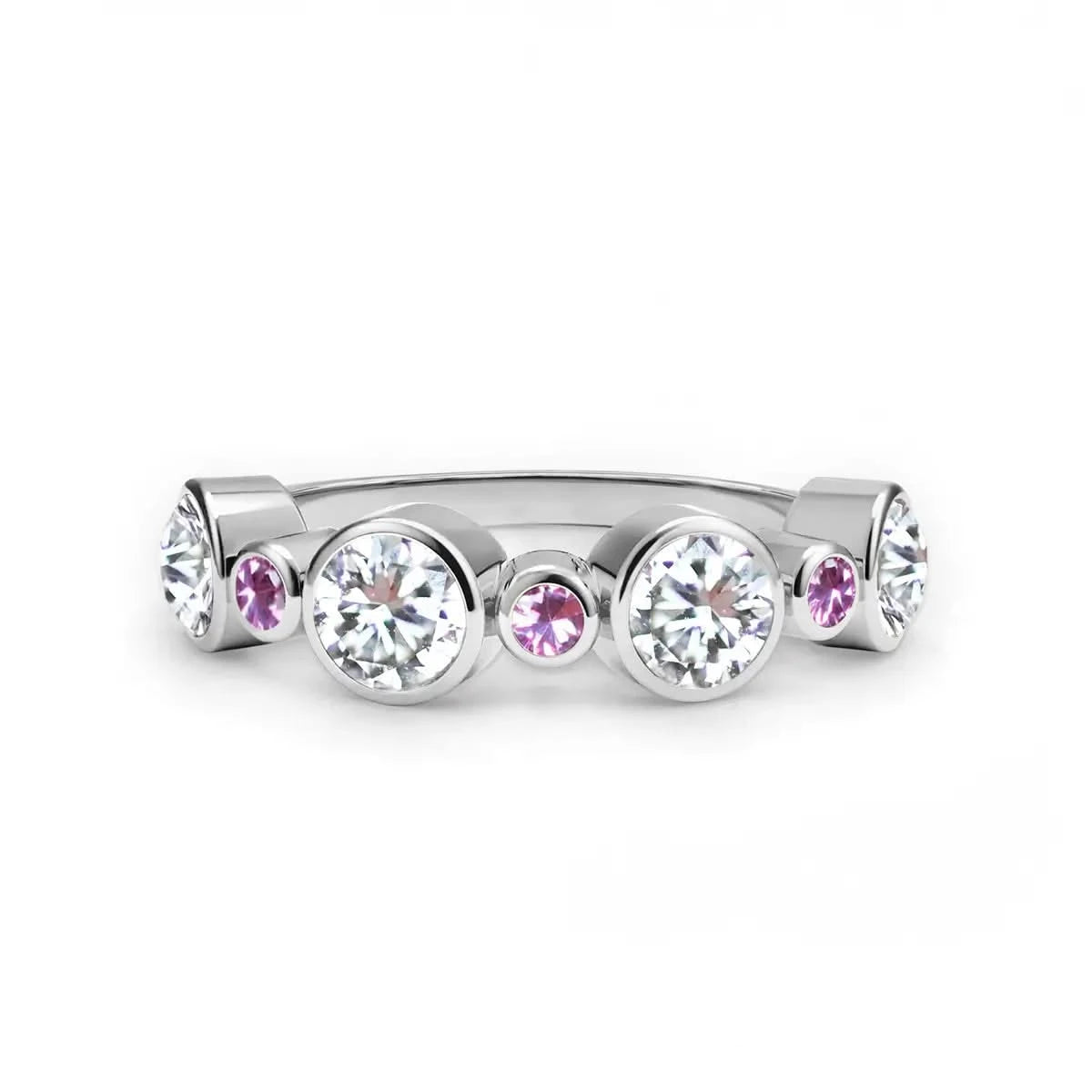 Barrington Diamond Band Ring with Pink Sapphires in 14k Gold (October)