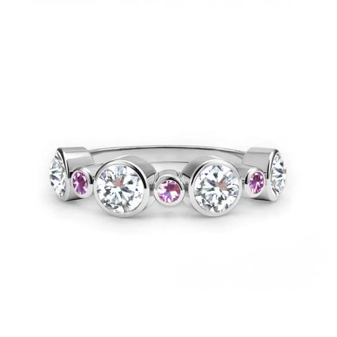 Barrington Diamond Band Ring with Pink Sapphires in 14k Gold (October) - White Gold