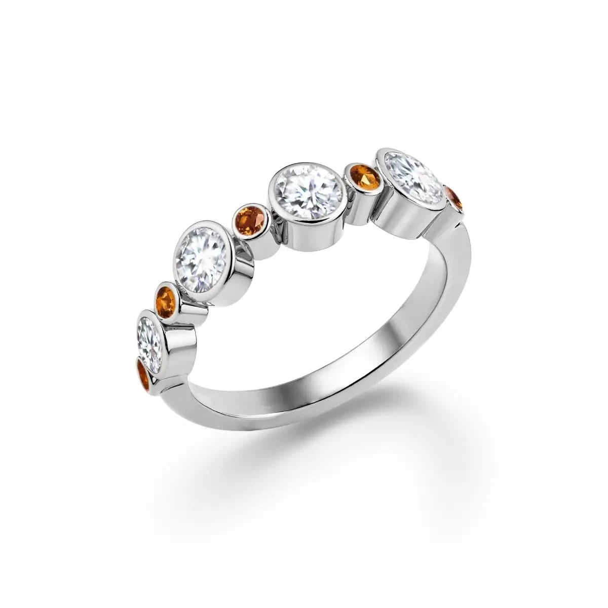 Barrington Diamond Band Ring with Citrines in 14k Gold (November)