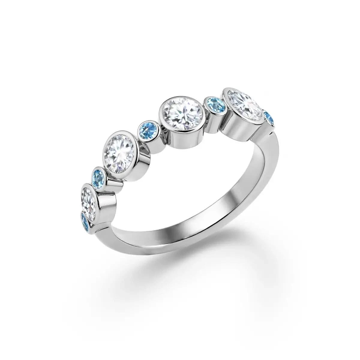 Barrington Diamond Band Ring with Nantucket Blue Topaz in 14k Gold (December)