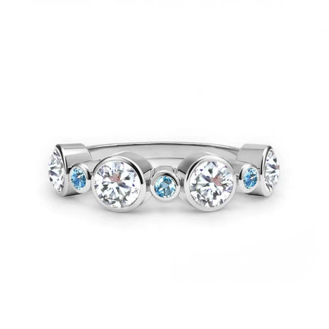 Barrington Diamond Band Ring with Nantucket Blue Topaz in 14k Gold (December) - White Gold