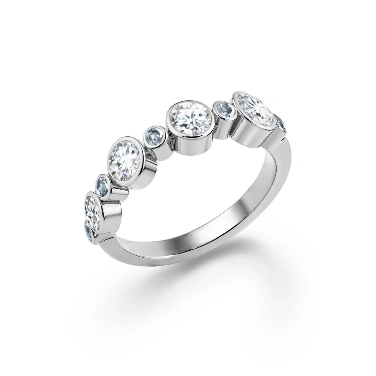 Barrington Diamond Band Ring with Aquamarines in 14k Gold (March)