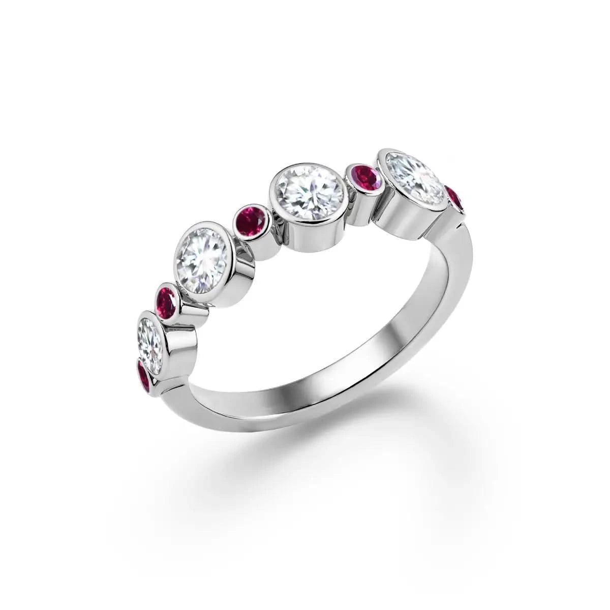 Barrington Diamond Band Ring with Rubies in 14k Gold (July)