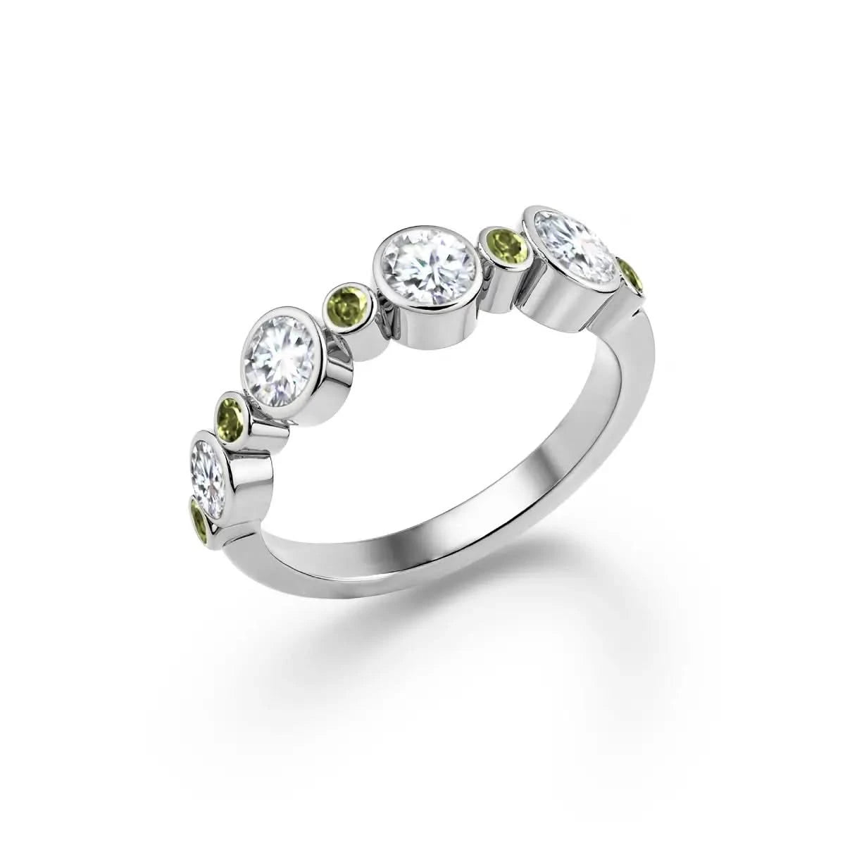 Barrington Diamond Band Ring with Peridots in 14k Gold (August)