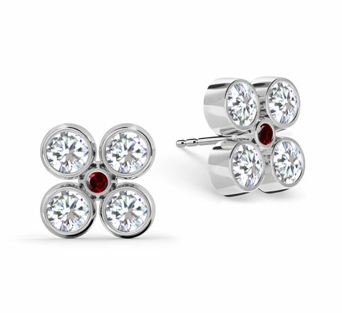 Barrington Quatrefoil Diamond & Garnet Earrings in 14k Gold (January) - White Gold