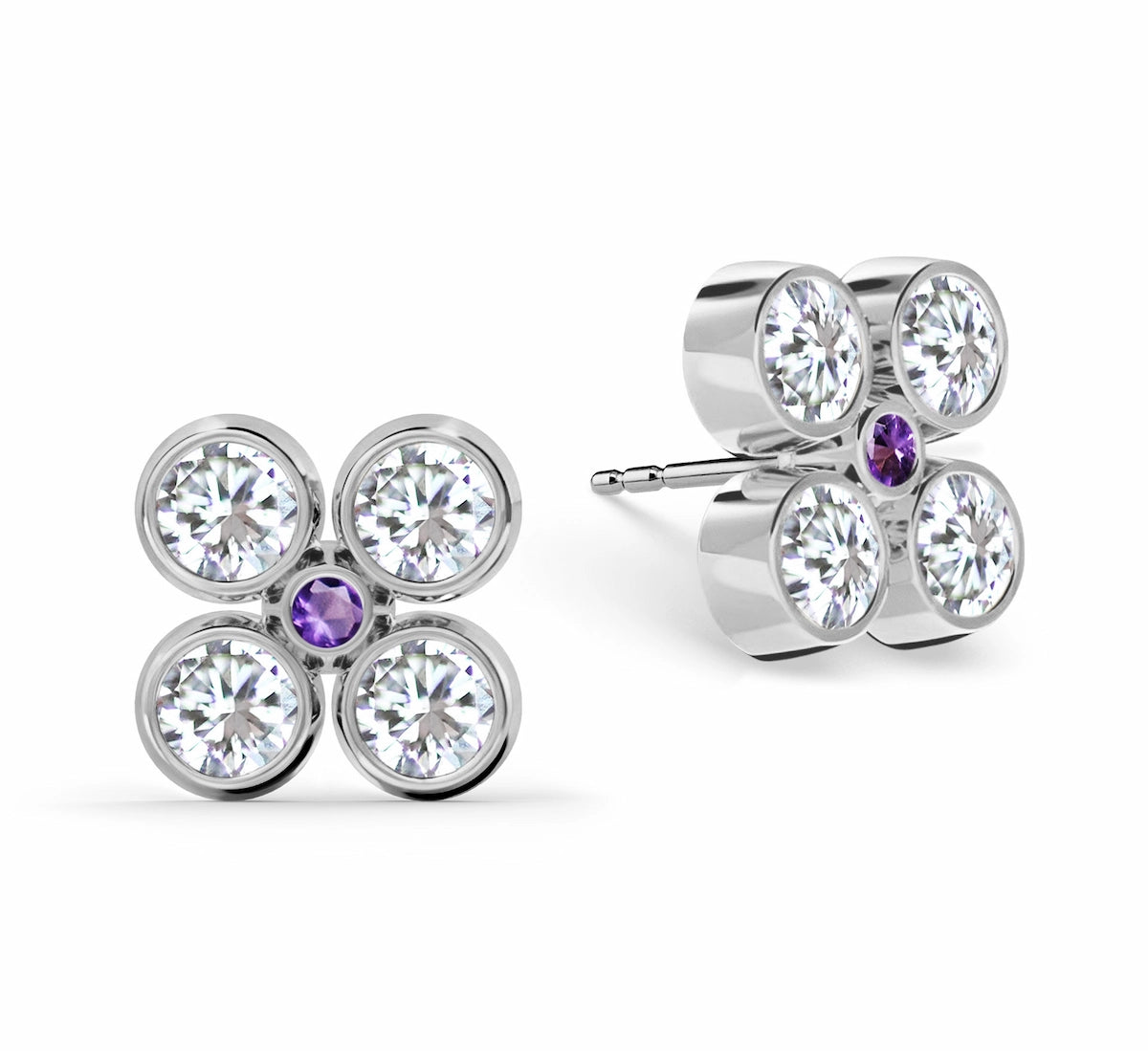 Barrington Quatrefoil Diamond & Amethyst Earrings in 14k Gold (February)